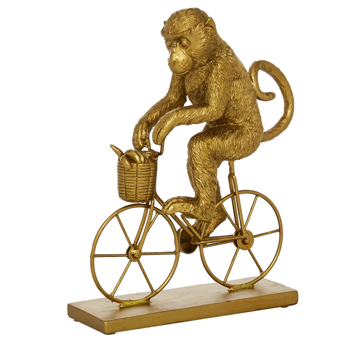 Benzara BM216399 Polyresin Monkey Sculpture Riding Bicycle with Stable Base, Gold