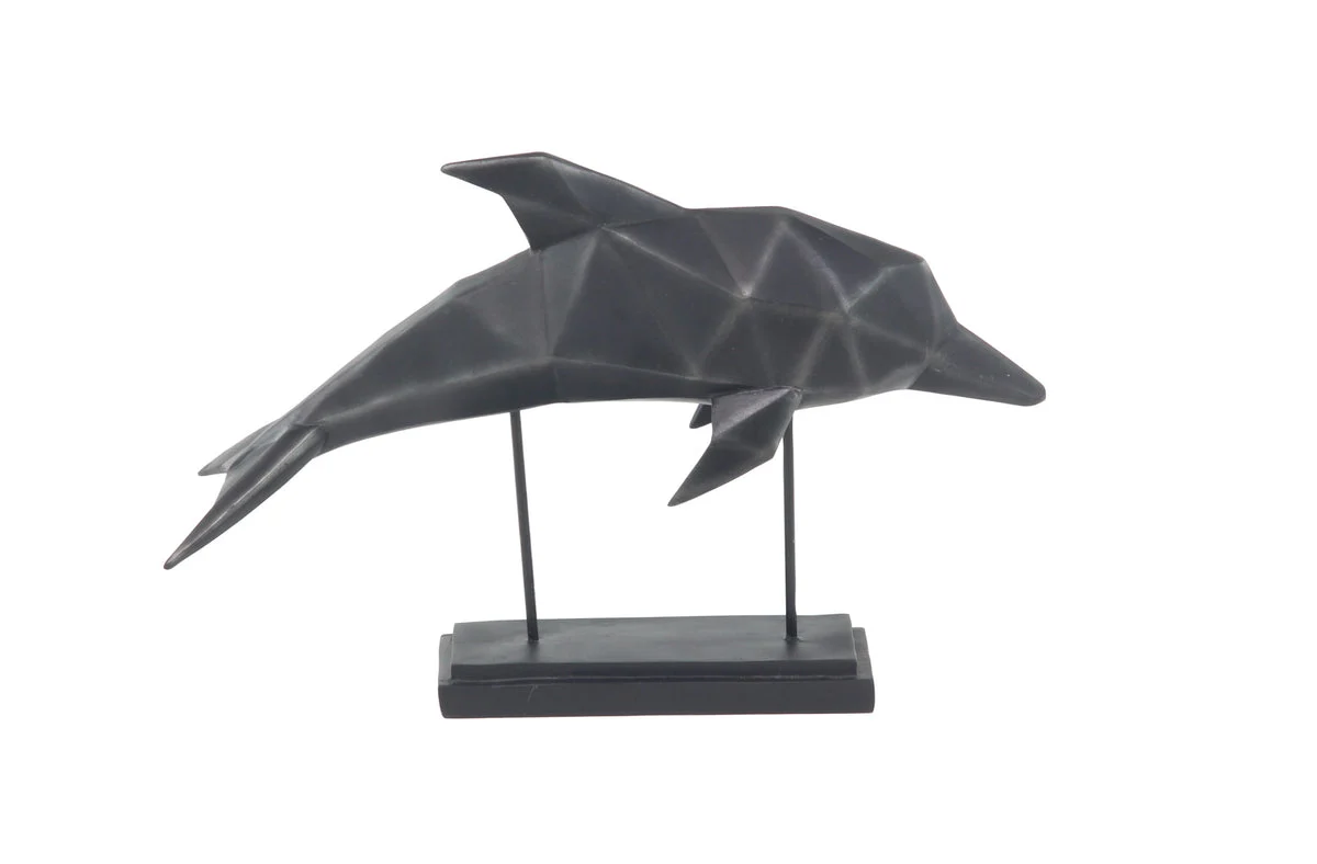 Benzara BM216412 Metal Frame Polystone Dolphin Sculpture on Stable Base, Black