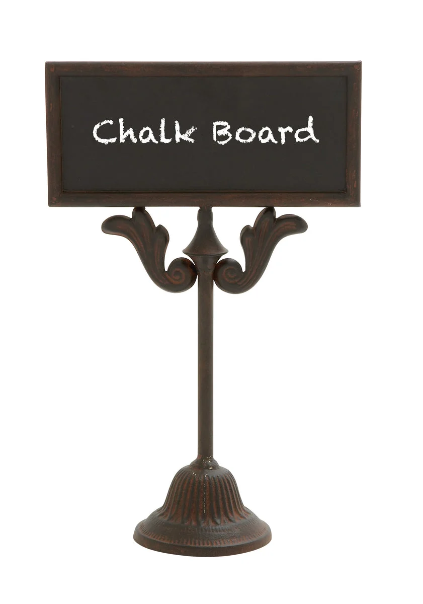 Benzara BM216418 Metal Frame Chalk Board with Bell Shaped Base, Dark Brown