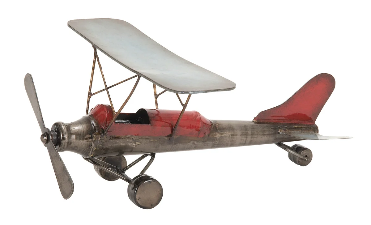 Benzara BM216431 Metal Frame Airplane Sculpture with Stable Base, Gray and Red