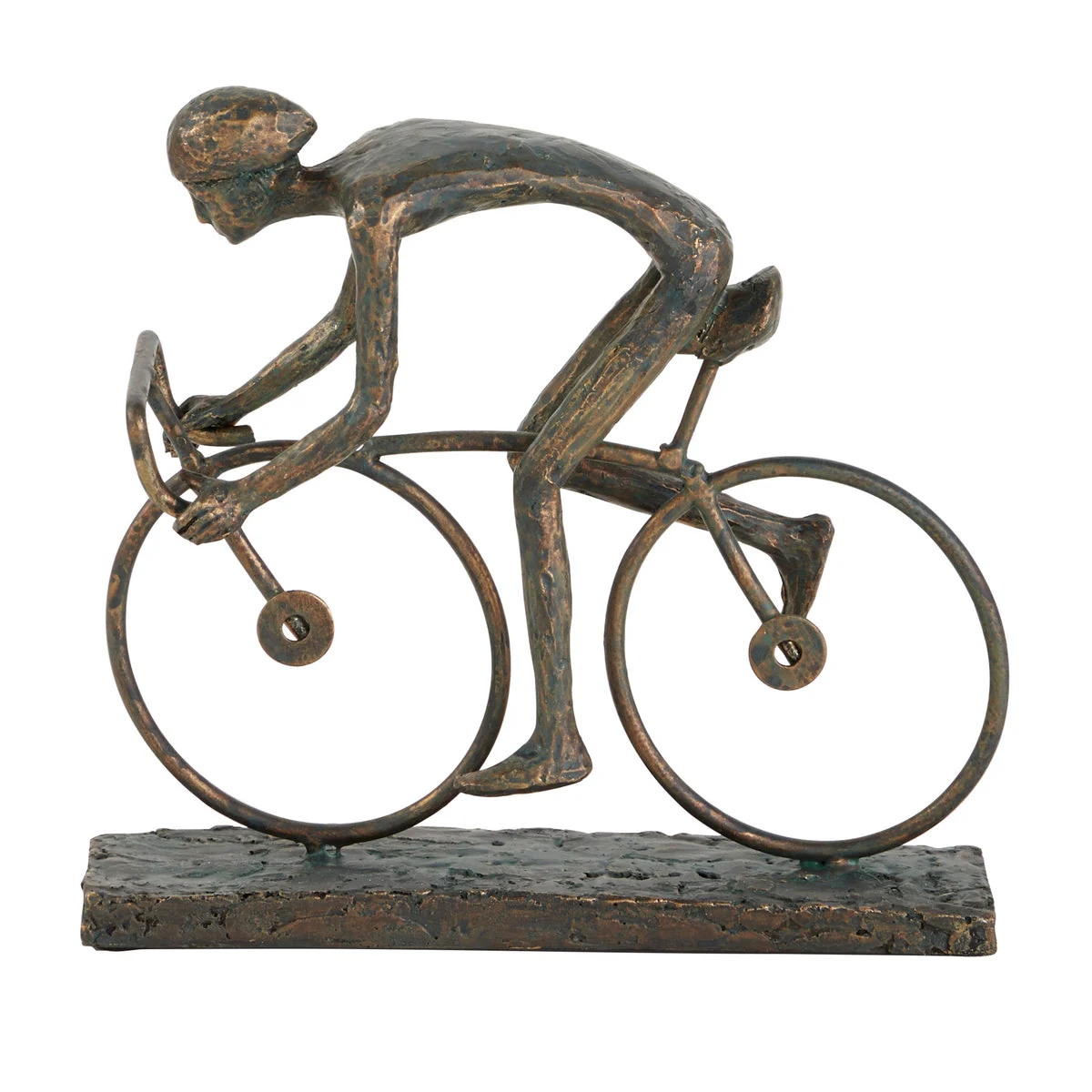 Benzara BM216438 Polystone Man Sculpture Riding Bicycle with Stable Base, Bronze