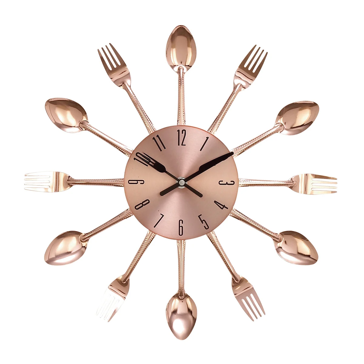 Benzara BM216455 Round Metal Frame Wall Clock with Forks and Spoons Accent,Copper and Silver