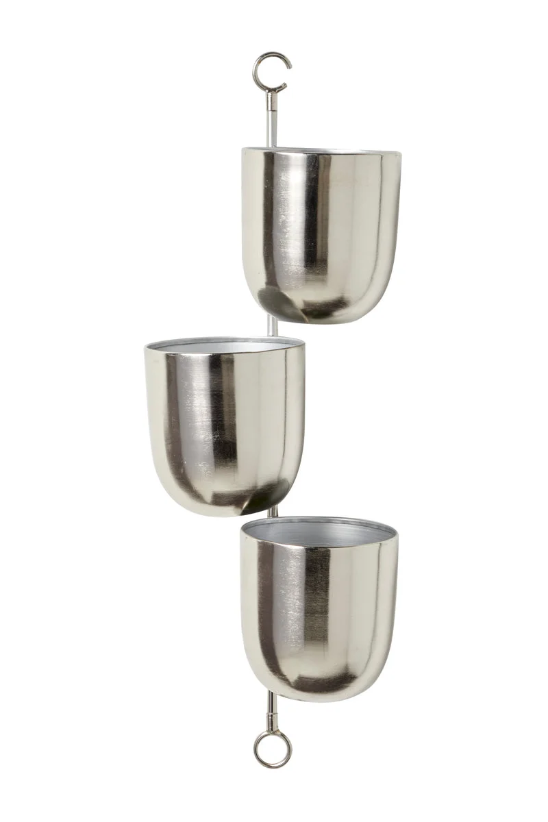 Benzara BM216475 3 Tier Metal Hanging Planter with Round Pots, Silver