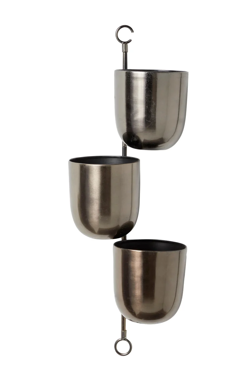 Benzara BM216476 3 Tier Metal Hanging Planter with Round Pots, Black