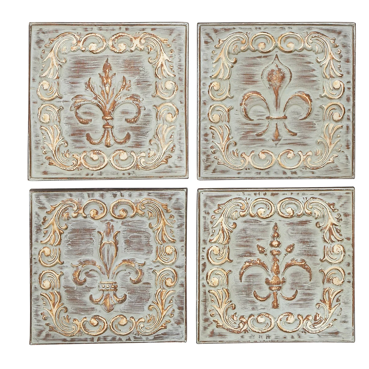 Benzara BM216480 Square Metal Wall Decor with Filigree Design, Assortment of 4, Bronze
