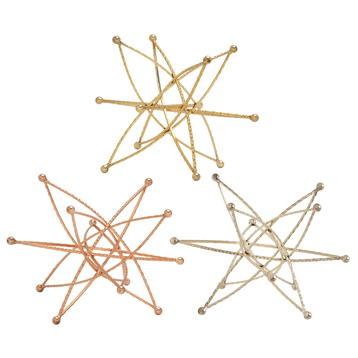 Benzara BM216490 Contemporary Starburst Design Metal Sculpture, Assortment of 3, Multicolor