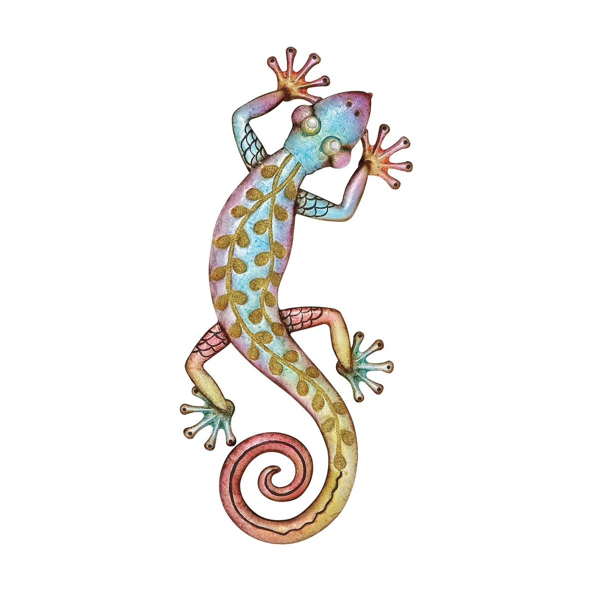 Benzara BM216497 25 Inch Metal Wall Lizard Sculpture, Multicolor