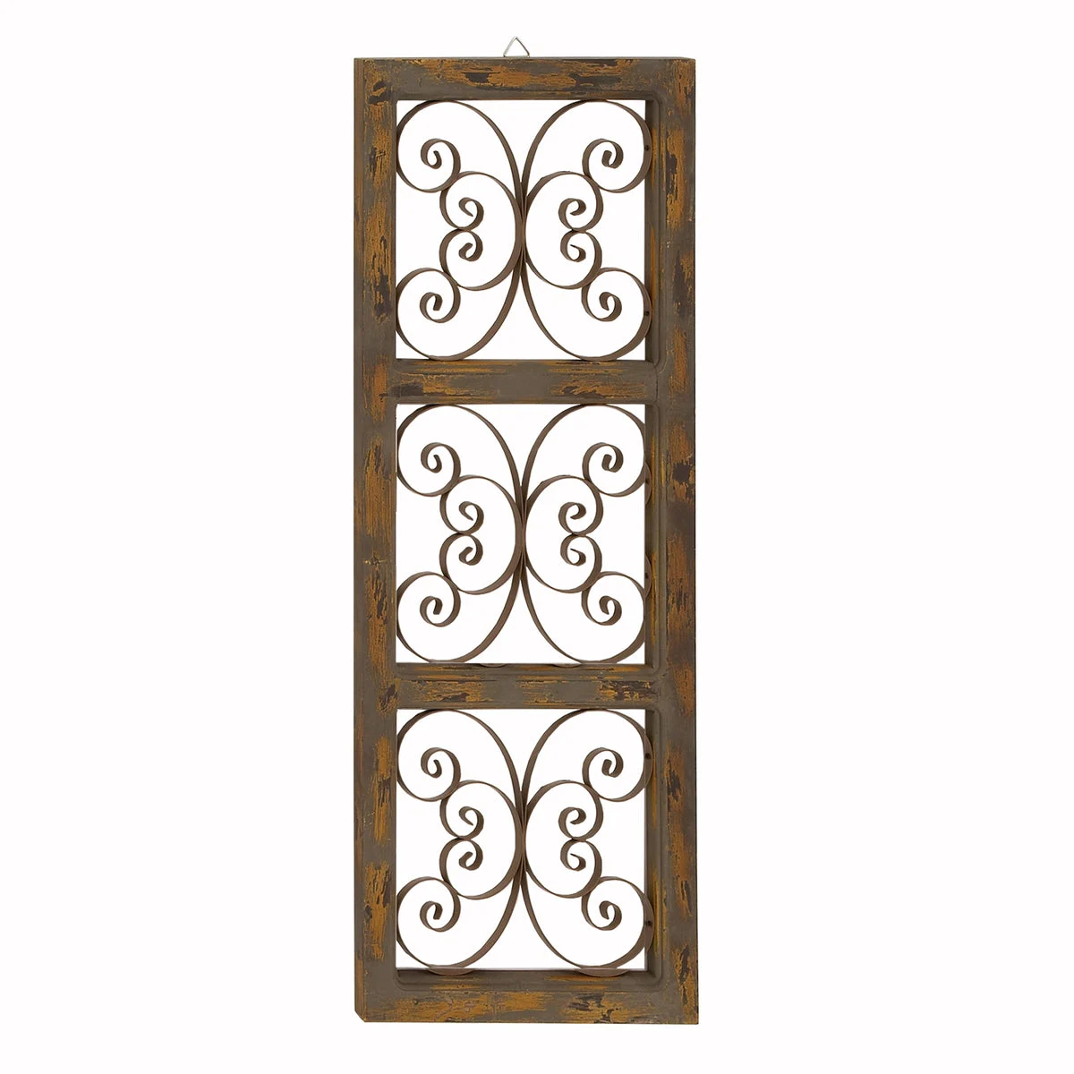 Benzara BM216498 Wood and Metal Scroll Design Rustic Wall Panel, Brown