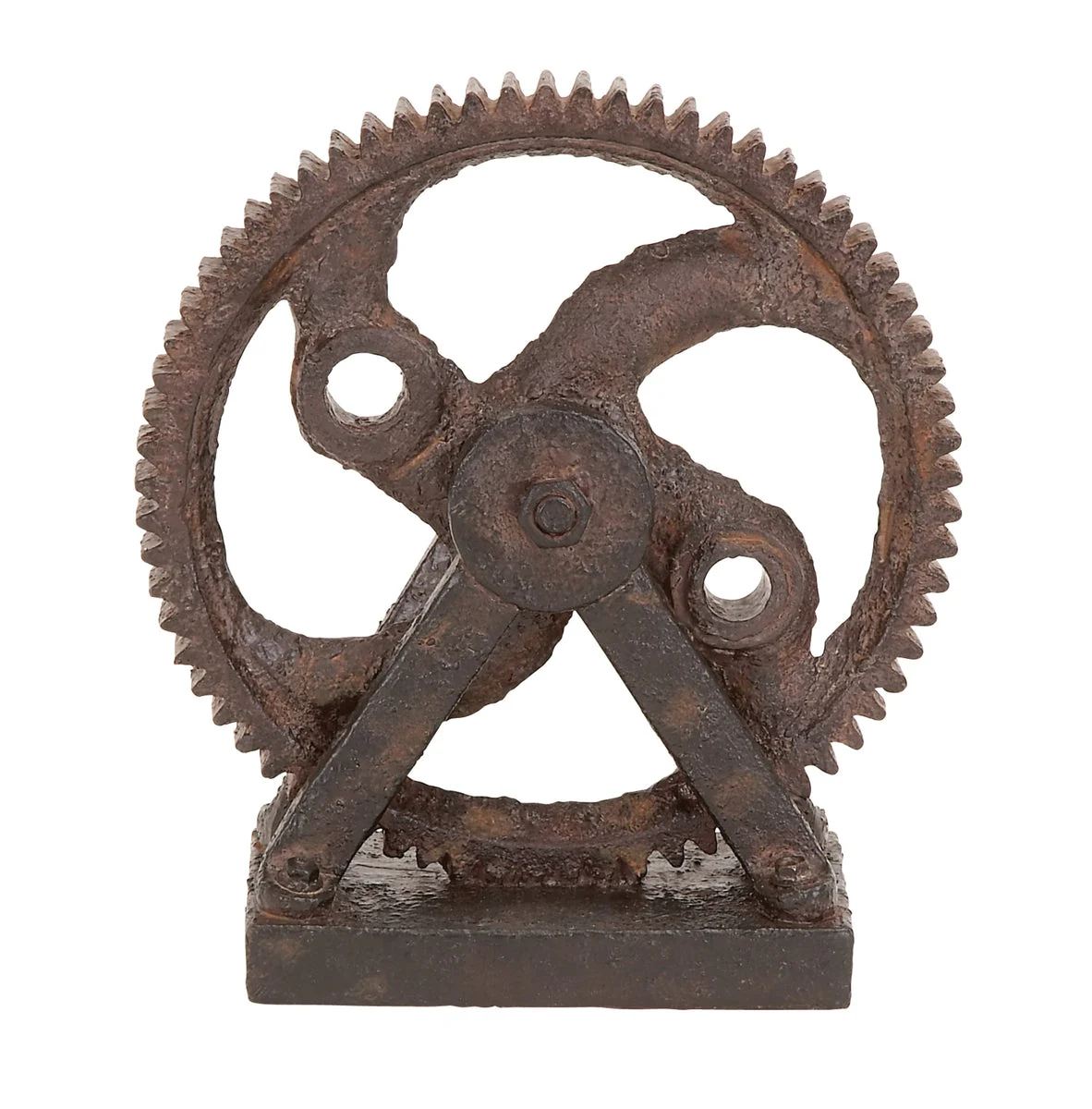 Benzara BM216504 Polystone Molded Gear Sculpture with Distressed Details, Brown