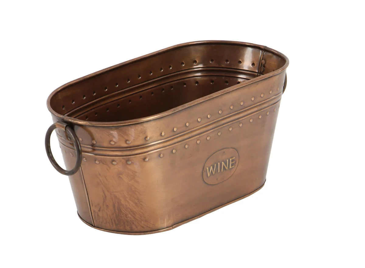 Benzara BM216525 Metal Wine Cooler with Ring Handle and Studded Nail Accents, Bronze