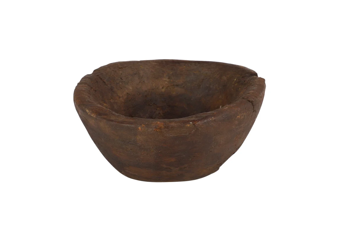 Benzara BM216539 Antique Style Wooden Bowl with Textured Details, Dark Brown