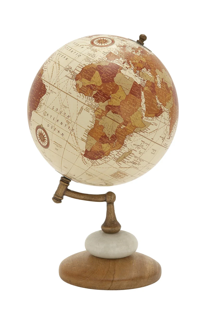 Benzara BM216572 Round Globe with Printed Map Design and Wooden Base, Multicolor