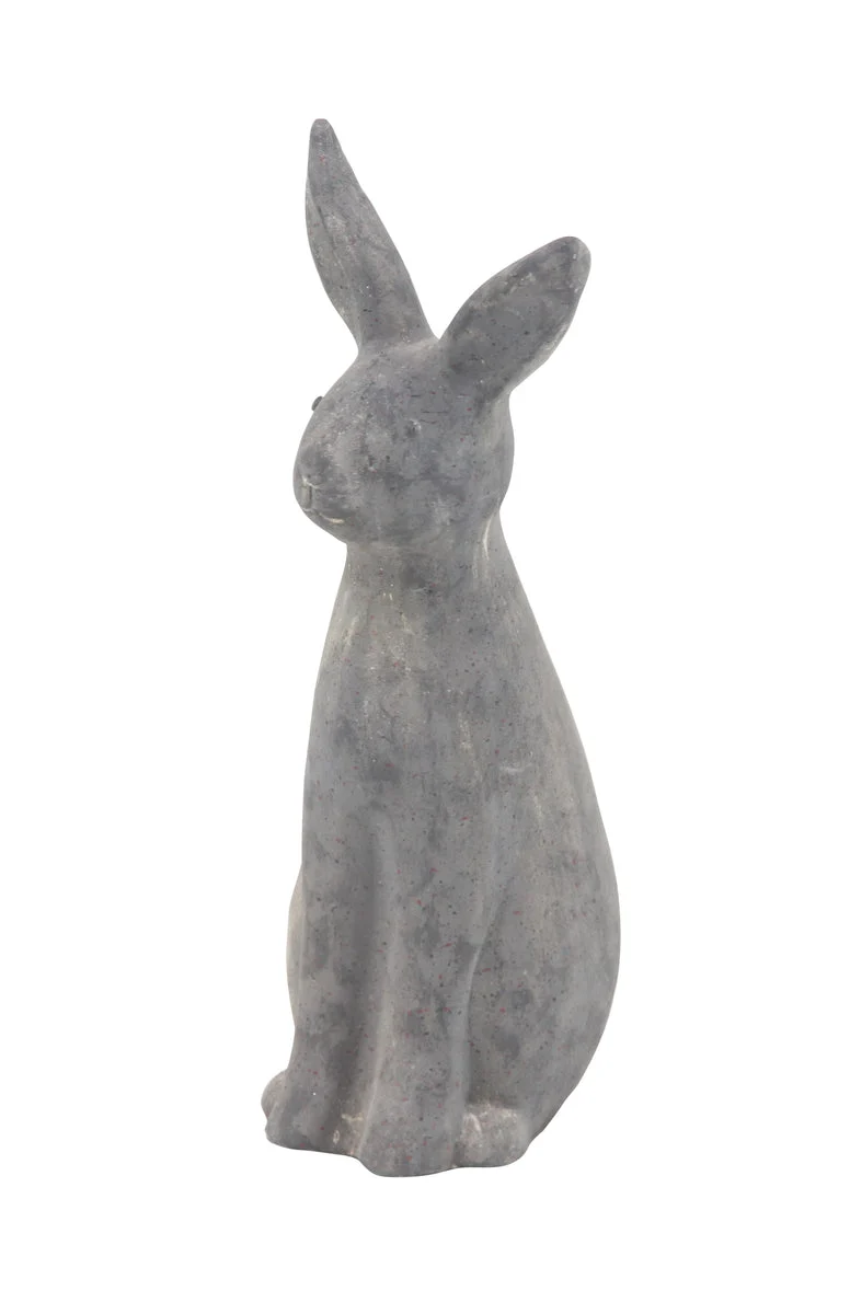 Benzara BM216580 Sitting Rabbit Polystone Statuette with Raised Ears, Weathered Gray