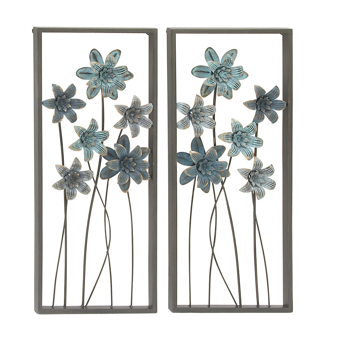 Benzara BM216584 Metal Wall Decor Frame and Floral Designs, Assortment of Two, Gray