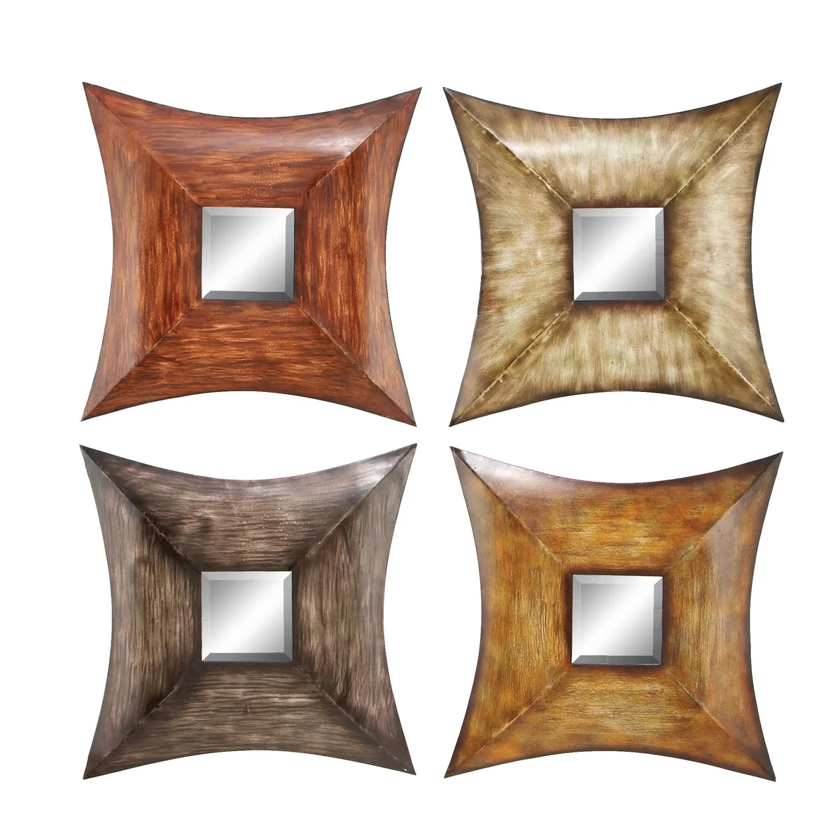 Benzara BM216607 Concave Shaped Wall Mirror with Metal Body, Set of 4, Multicolor
