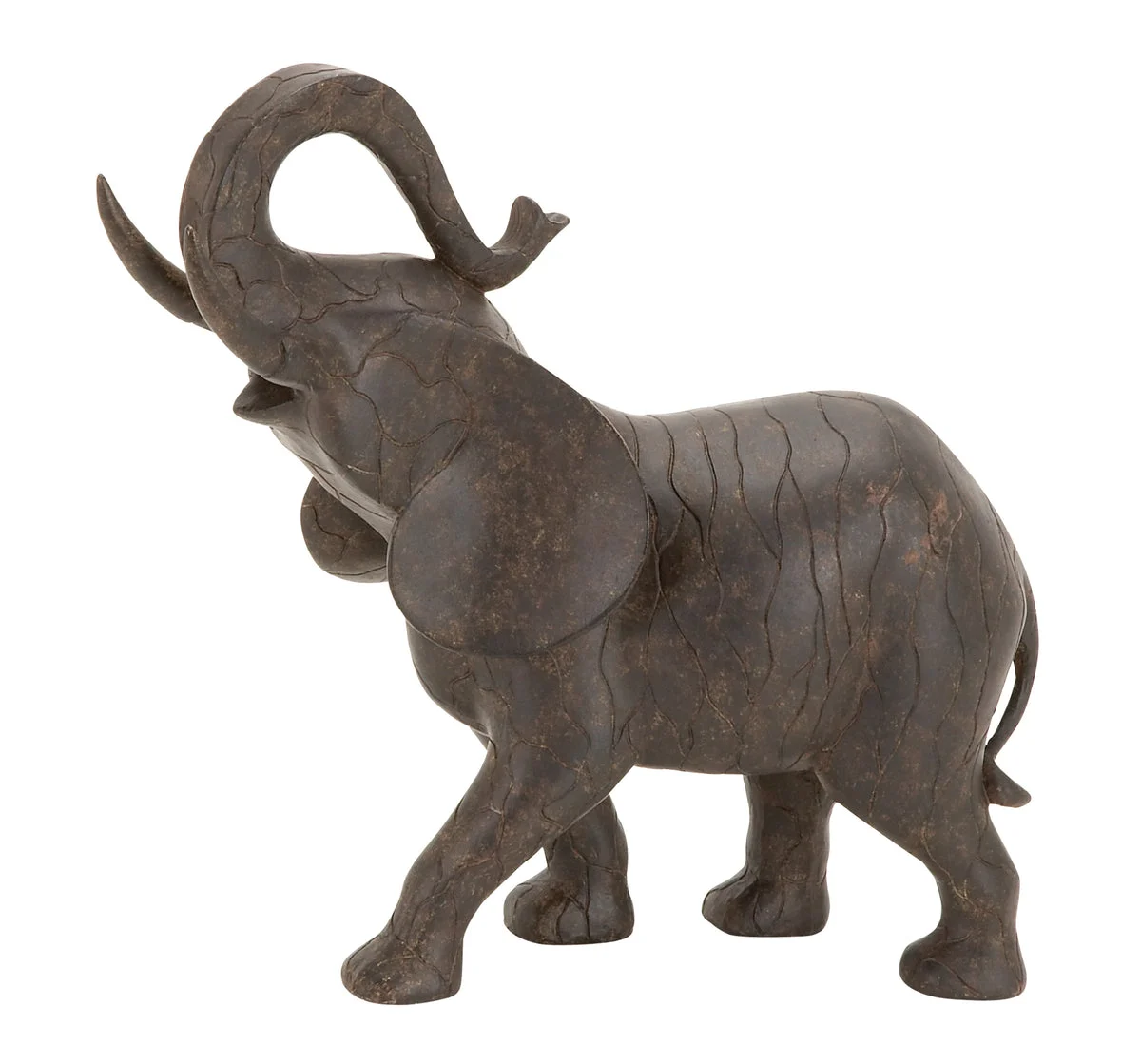 Benzara BM216612 Polyresin Elephant Figurine with Raised Trunk and Textured Body, Brown