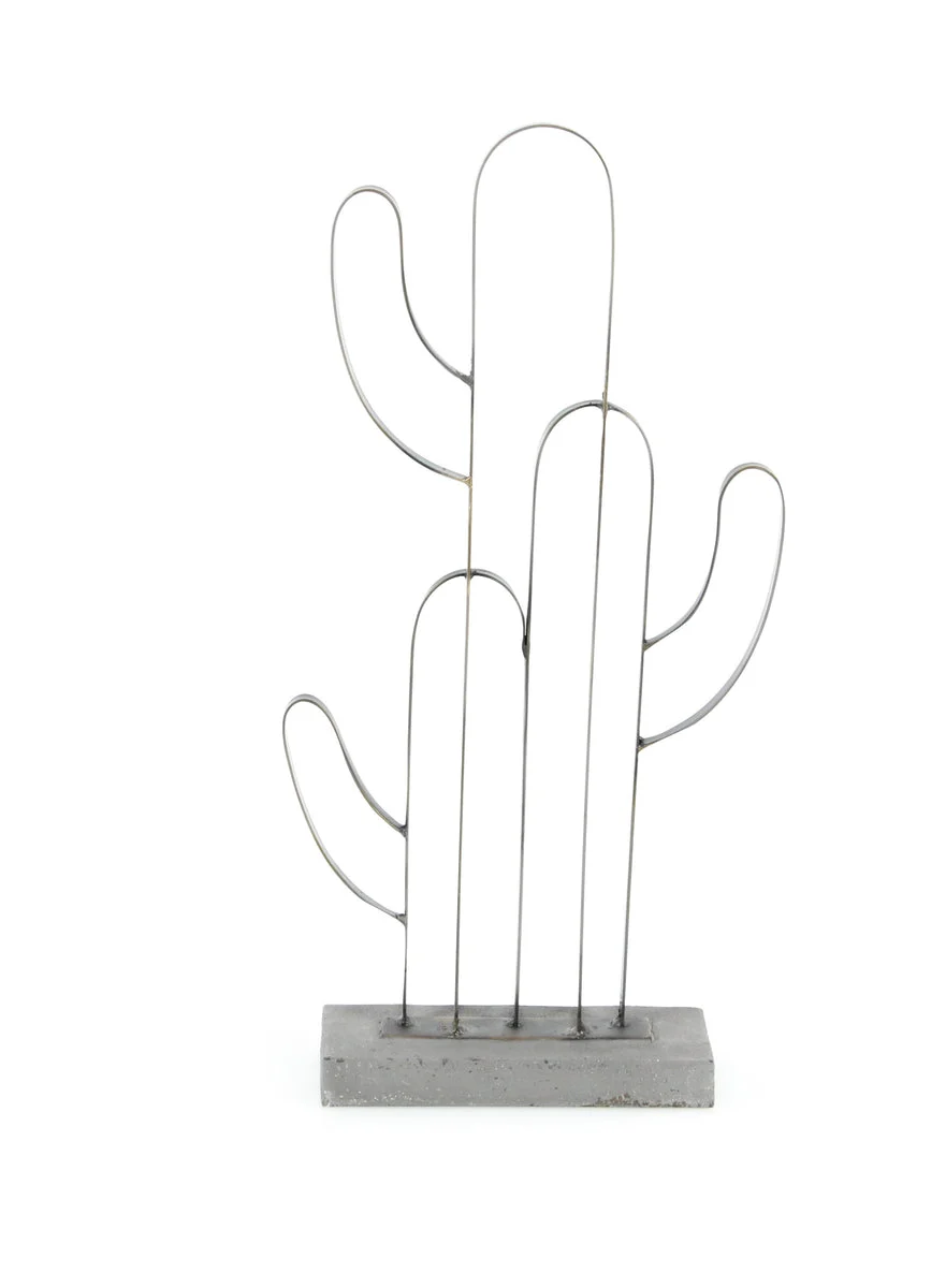 Benzara BM216635 Metal Cactus Table Decor with Stable Base Support, Gray