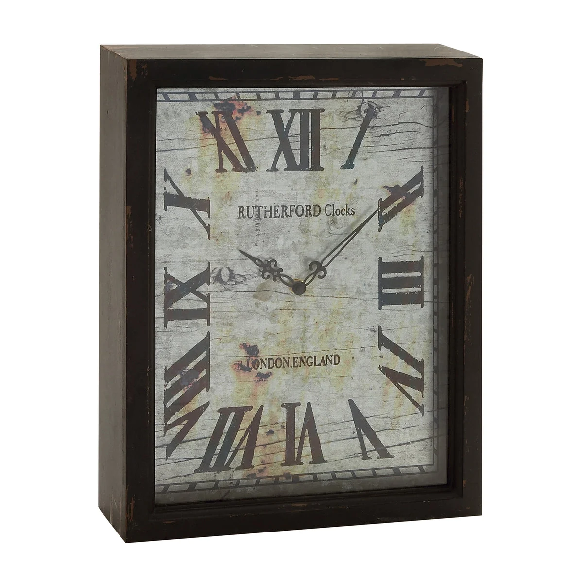 Benzara BM216639 Rectangular Wooden Wall Clock with Roman Numeral Dial, Brown and White