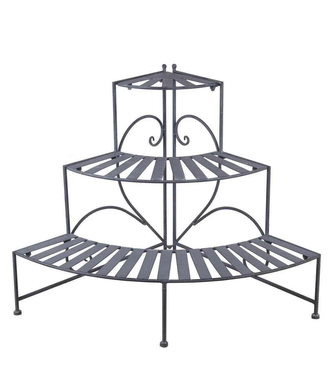 Benzara BM216843 3 Tier Double Scroll Adjustable Metal Plant Stand, Gray