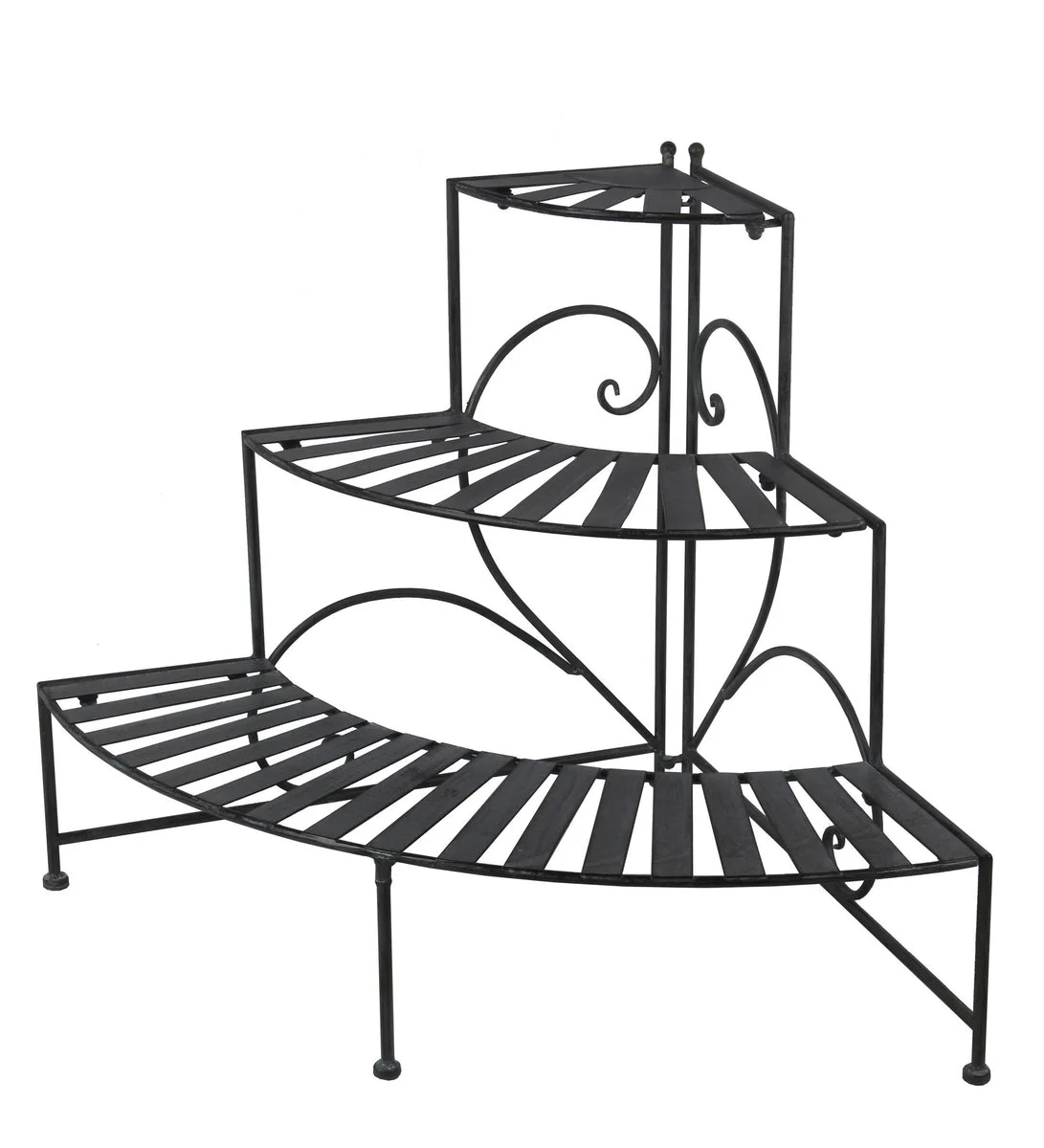 Benzara BM216844 3 Tier Double Scroll Adjustable Metal Plant Stand, Black