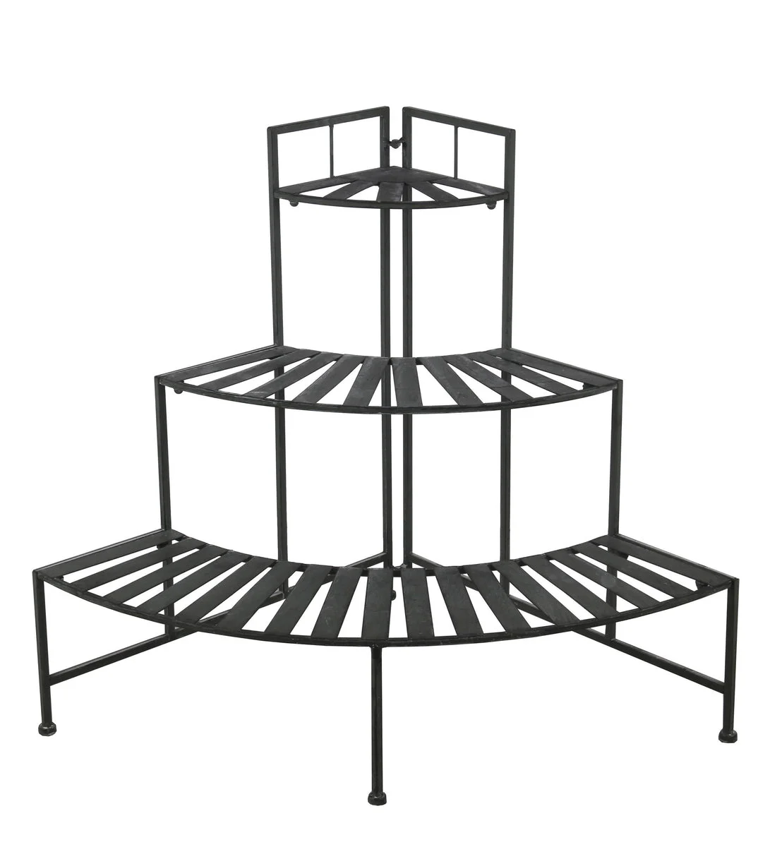 Benzara BM216878 Slatted Design Adjustable 3 Tier Metal Plant Stand, Black