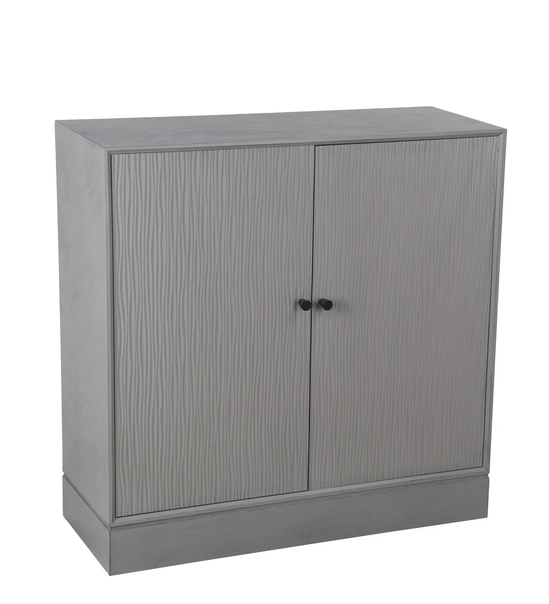 Benzara BM216884 2 Door Wooden Cabinet with Vertical Streamline Pattern, Gray