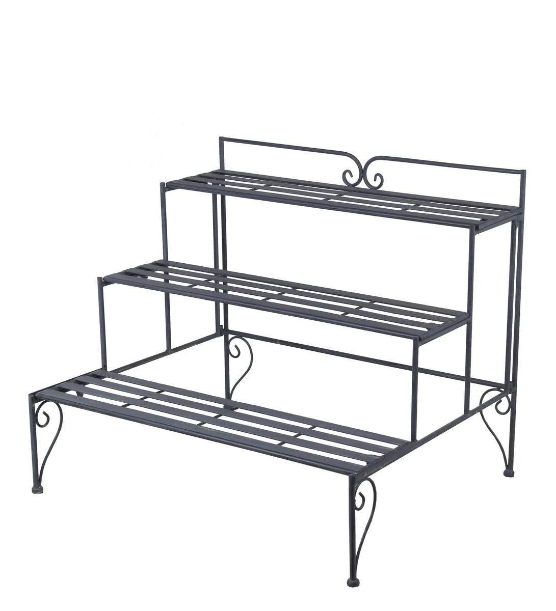 Benzara BM216947 Step Design Metal Planter with Slatted Top and Scroll Motifs, Gray