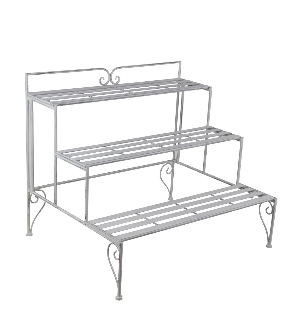 Benzara BM216949 Step Design Metal Planter with Slatted Top and Scroll Motifs, White