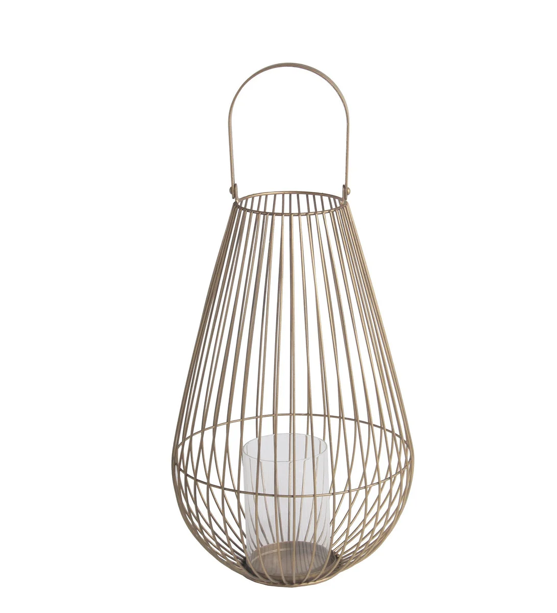 Benzara BM216950 Bellied Shape Metal Lantern with Open Cage Design, Large, Gold