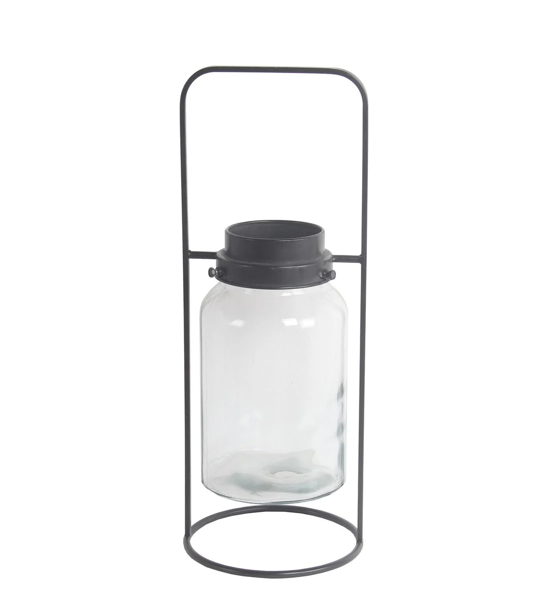Benzara BM217043 Industrial Style Metal Frame Glass Lantern with Handle, Large, Black