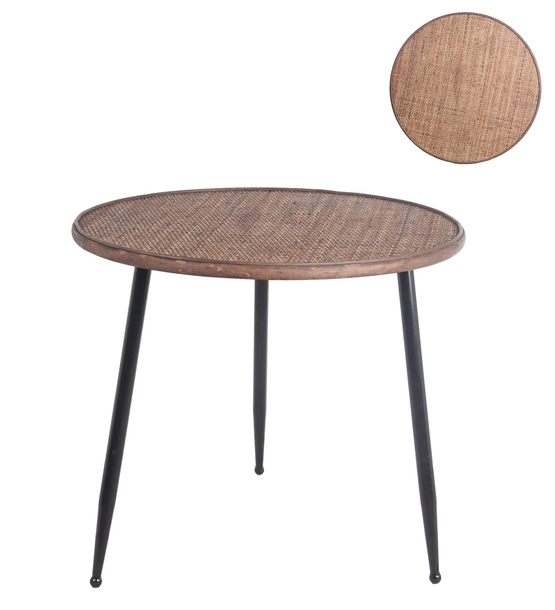 Benzara BM217056 Round Wooden Top Accent Table with Splayed Metal Legs, Black and Brown