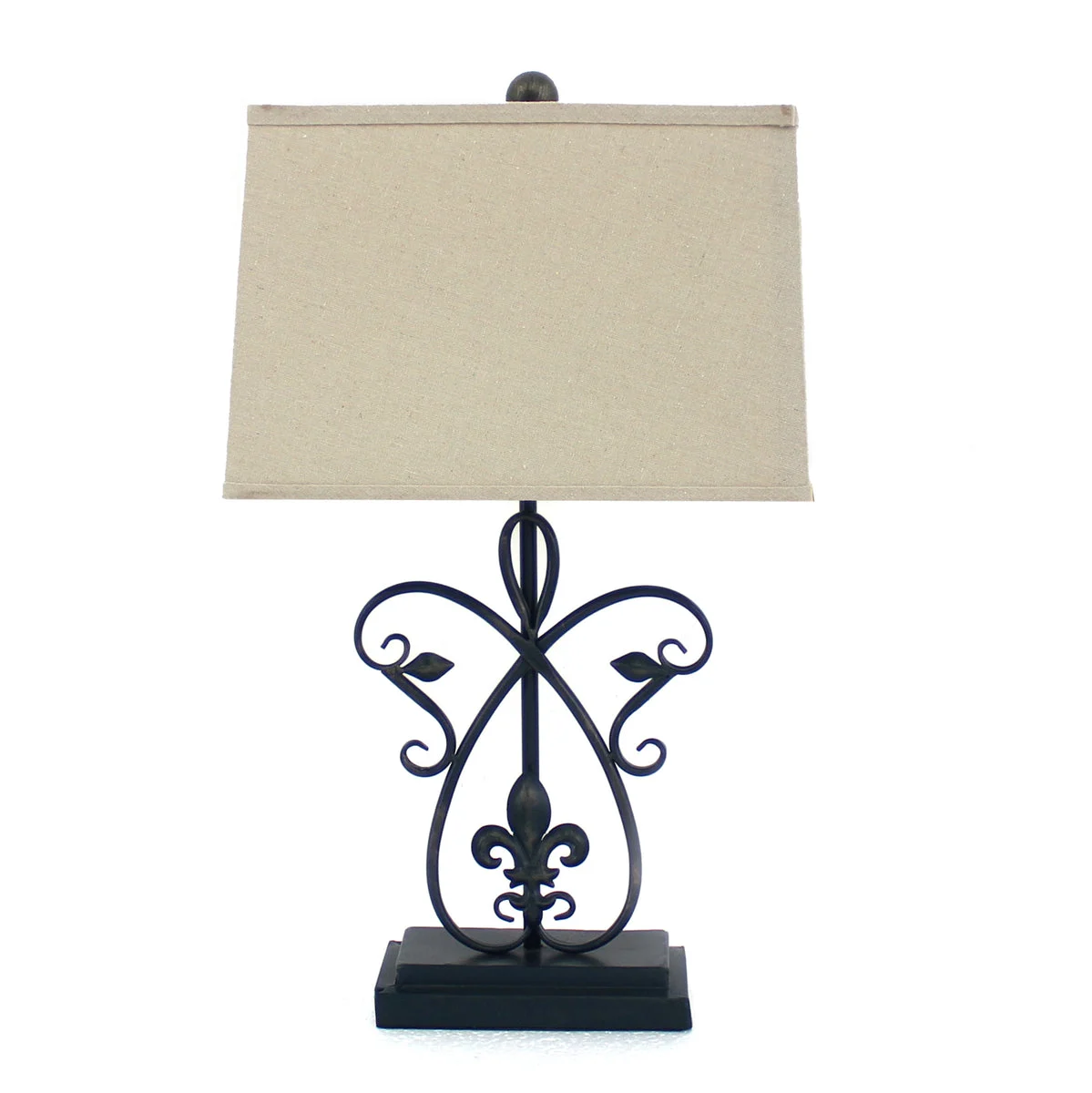 Benzara BM217237 Scroll Design Metal Table Lamp with Rectangular Tier Base, Black