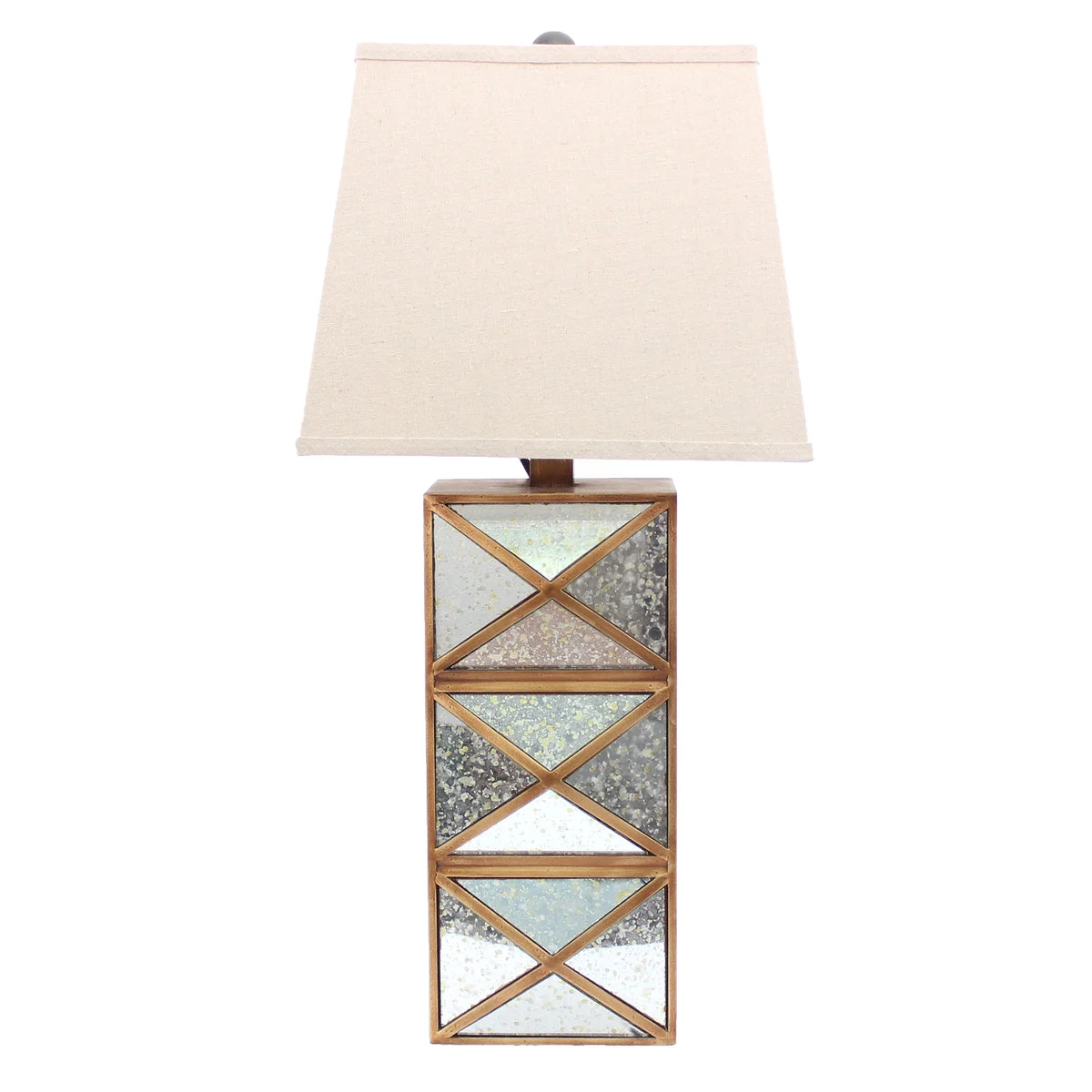 Benzara BM217246 Metal Table Lamp with X Shape Design and Mirror Front, Multicolor