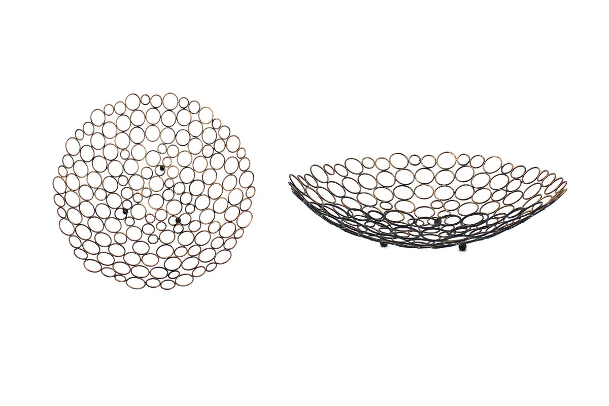 Benzara BM217289 Decorative Metal Tray with Mesh Design and Ball Support,Gold and Black