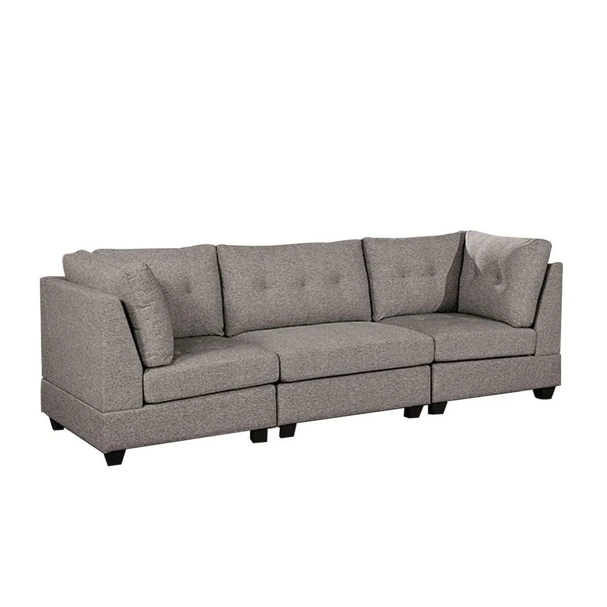 Benzara BM217415 Fabric Sofa with Tufted Box Cushion Seat and Fixed Back, Light Gray