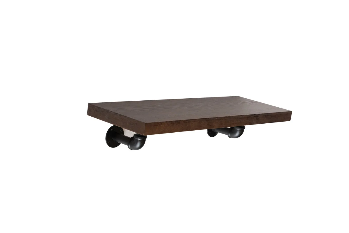 Benzara BM218708 Wooden Floating Wall Shelf with Piped Frame, Set of 2, Brown and Black