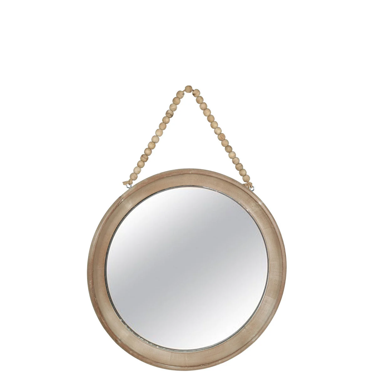 Benzara BM219099 Round Wooden Top Wall Mirror with Beaded Hanger, Set of 2, Brown