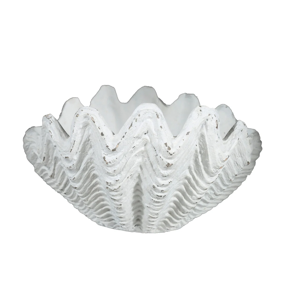 Benzara BM219132 Polyresin Shell Vase with Flat Base and Rough Body, Large, Washed White