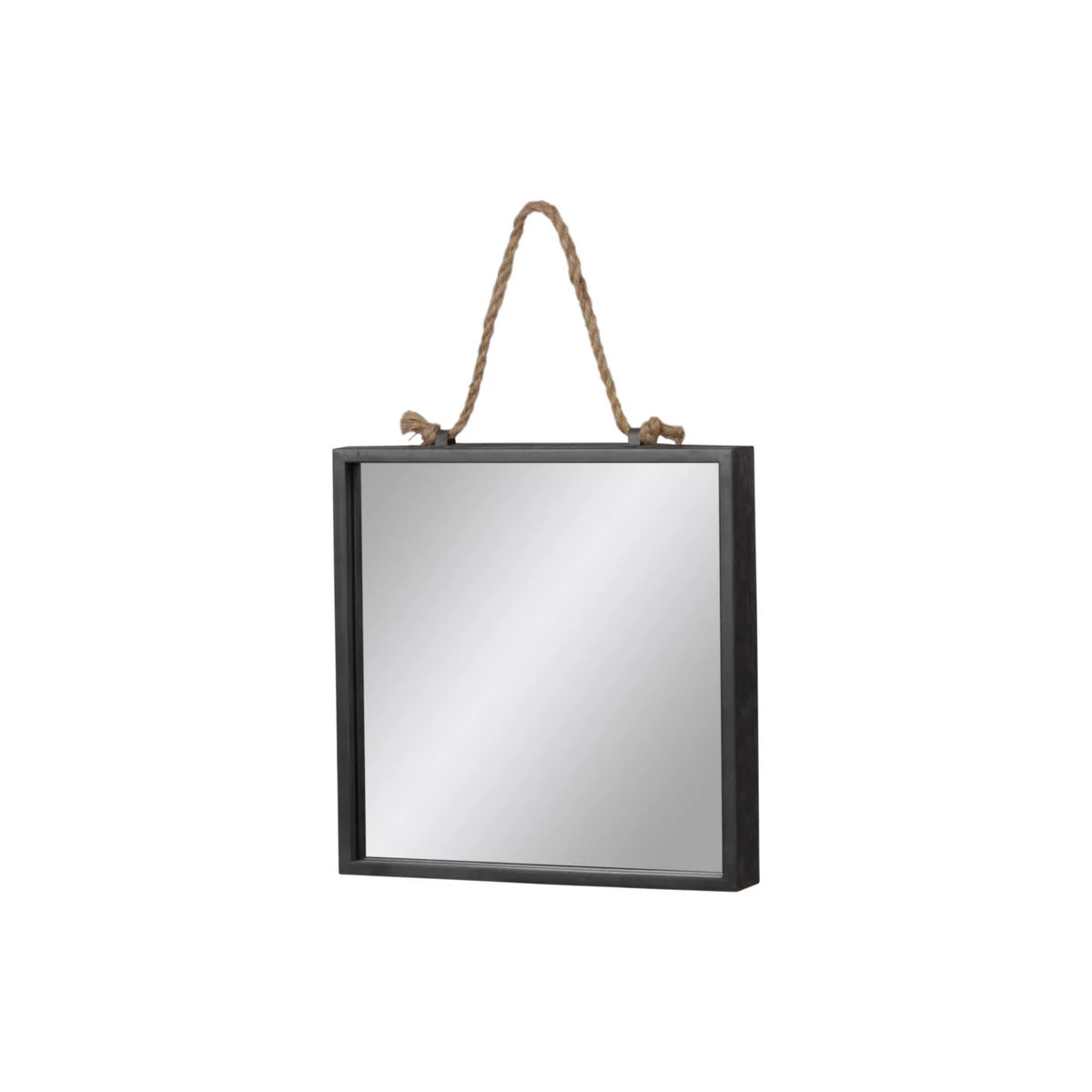 Benzara BM219201 Metal Frame Square Wall Mirror with Rope Handle, Set of 2, Black and Silver