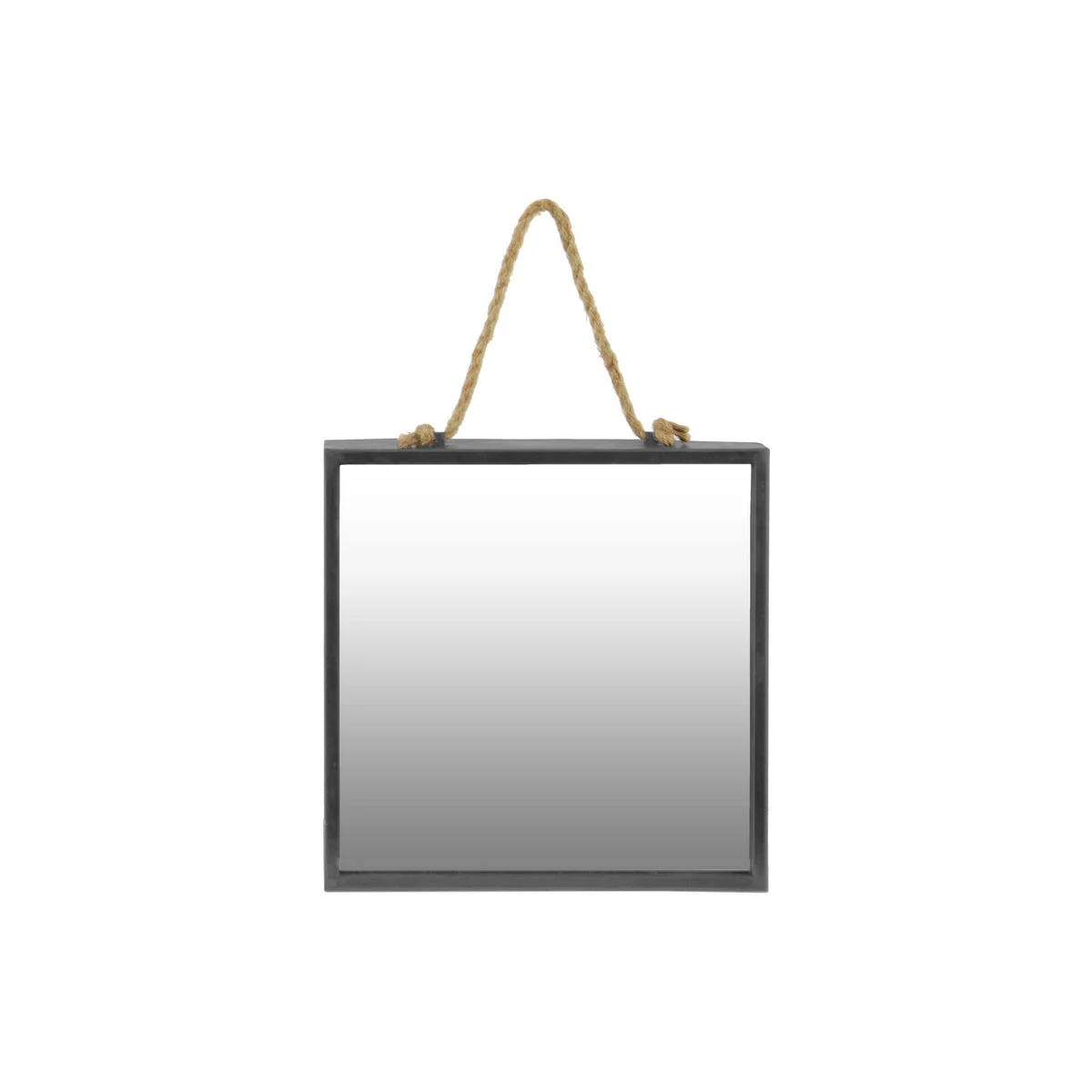 Benzara BM219623 Metal Frame Square Wall Mirror with Rope Hanger, Set of 2, Gunmetal Gray