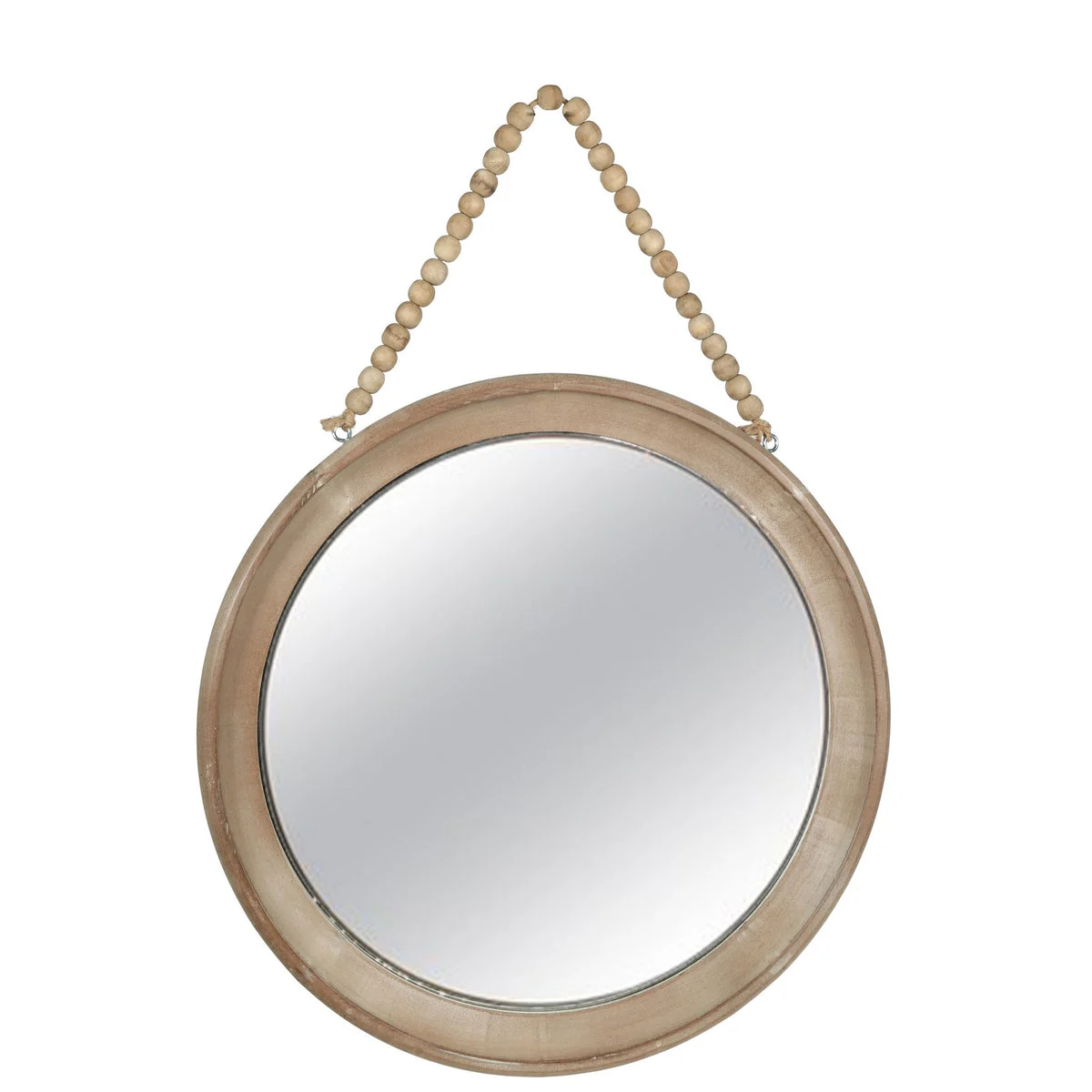 Benzara BM219649 Round Wood Encased Mirror with Beaded Hanger, Large, Set of 2, Brown