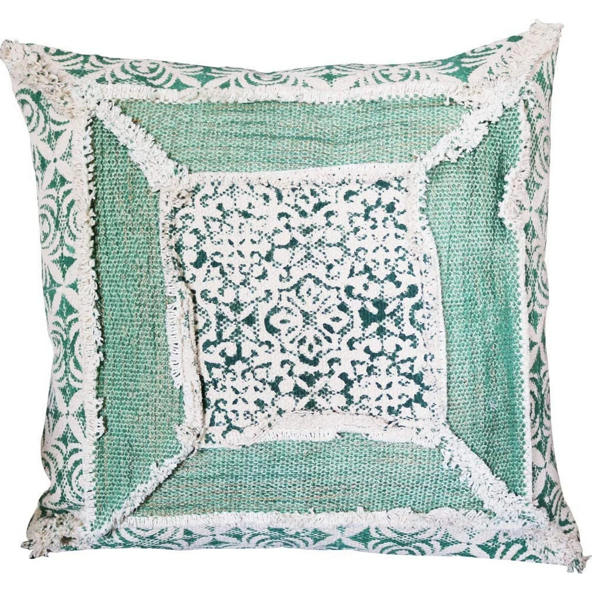 Benzara BM219711 18 x 18 Floral and Patchwork Accent Pillow Cover, Green and White