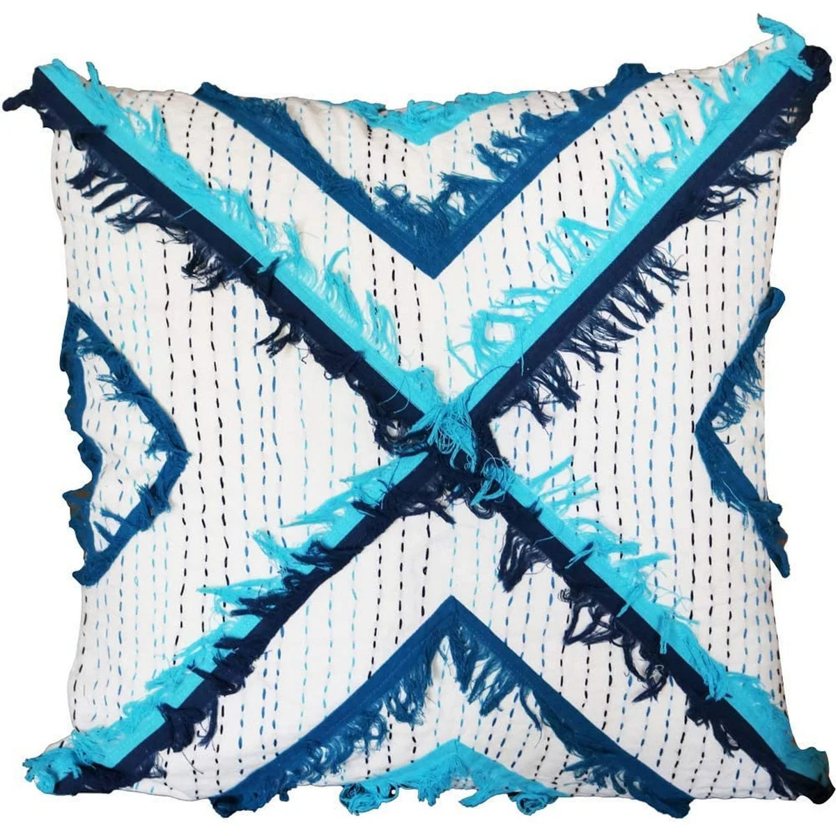 Benzara BM219715 18 x 18 Embroidered Cotton Applique Accent Pillow Cover, White and Blue