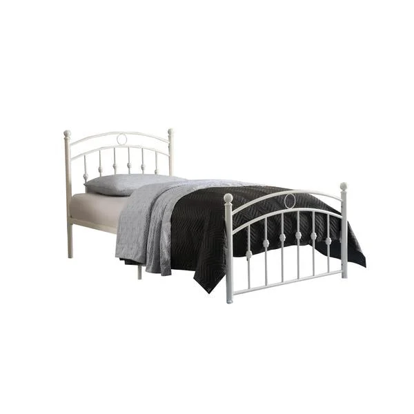 Benzara Arched Shape Twin Size Metal Platform Bed with Motif Bars, White