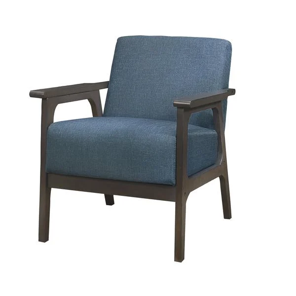 Benzara Fabric Upholstered Accent Chair with Straight Arms, Blue