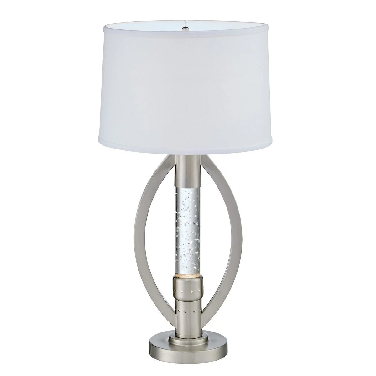 Benzara Circular Shade Table Lamp with 1 Water Dance Lights and Round Base, Silver