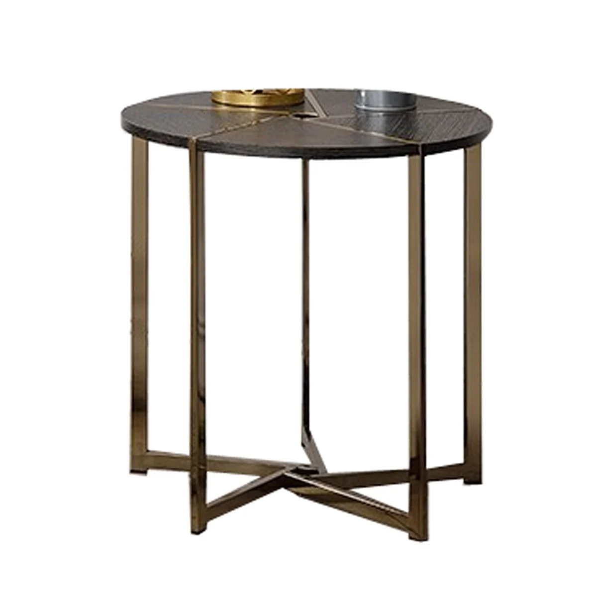 Benzara Modern Style Round End Table with Intricate Bottom Details, Black and Gold