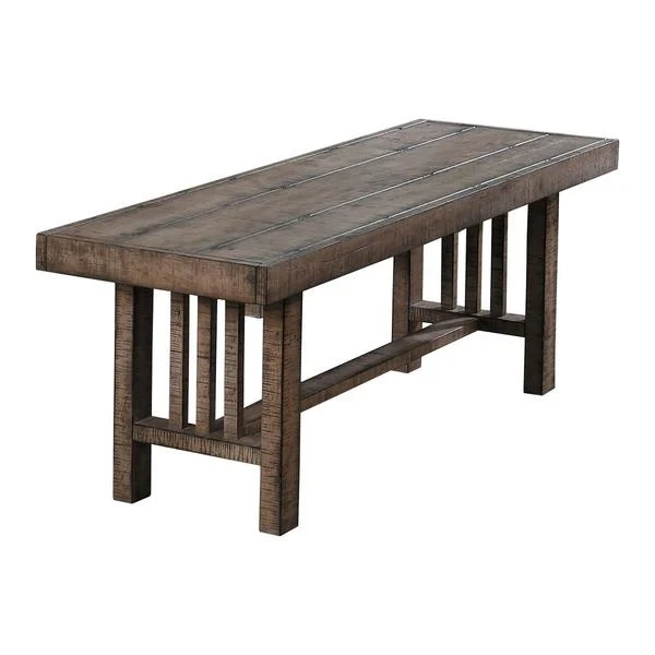 Benzara Rectangular Grained Wooden Bench with Slatted Side Panels, Brown