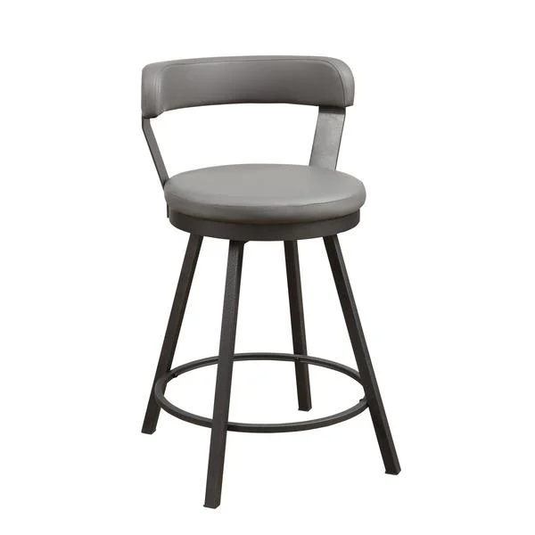 Benzara Leatherette Counter Height Chair with Metal Slanted Legs, Set of 2, Gray