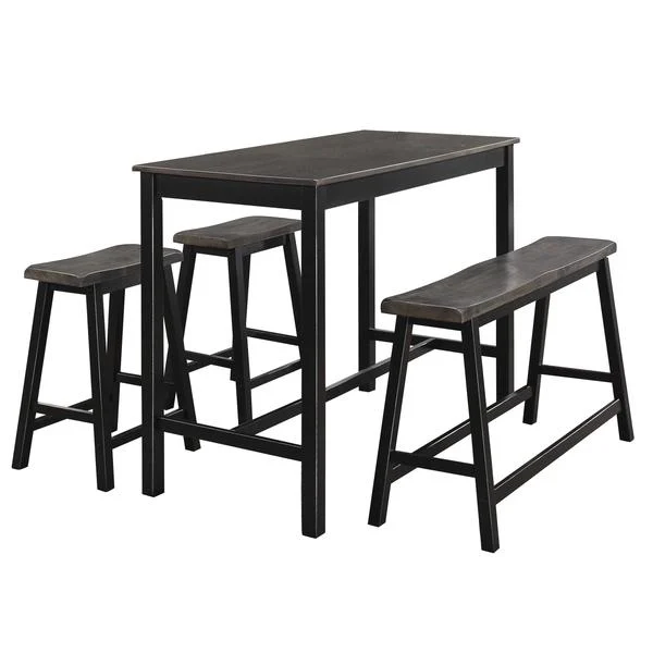 Benzara 4 Piece Wooden Counter Height Dining Set with Trestle Base, Black and Gray